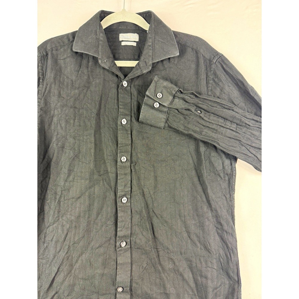 Michael Kors black cotton woven ls slim fit button up shirt, men's 16 32/33
